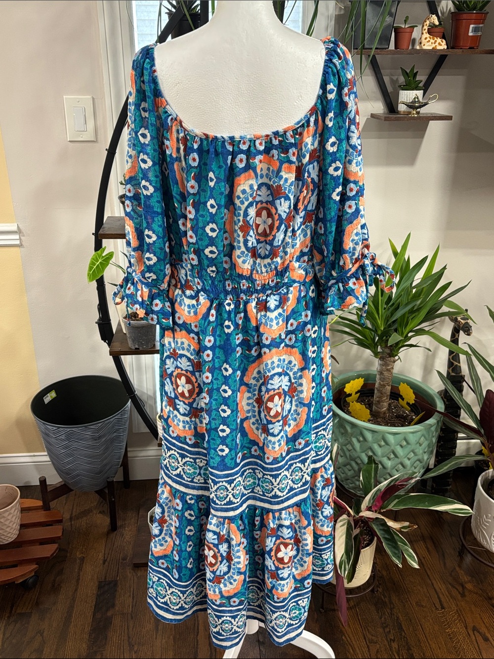 Figueroa & Flower boho Blue Printed Midi Dress size XL - Picture 4 of 5